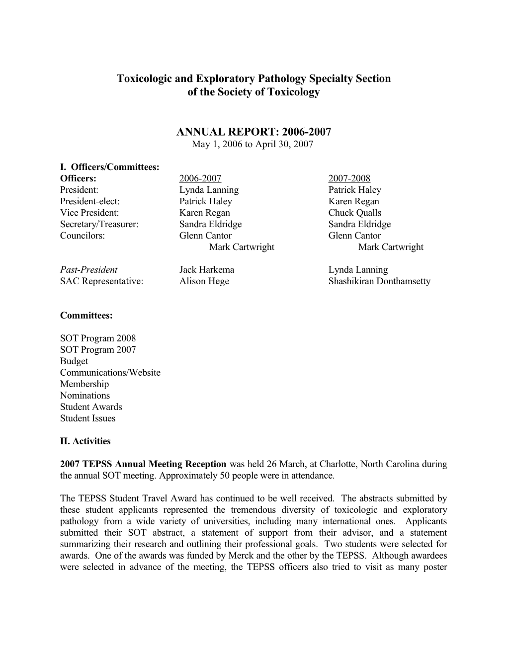 Toxicologic and Exploratory Pathology Specialty Section