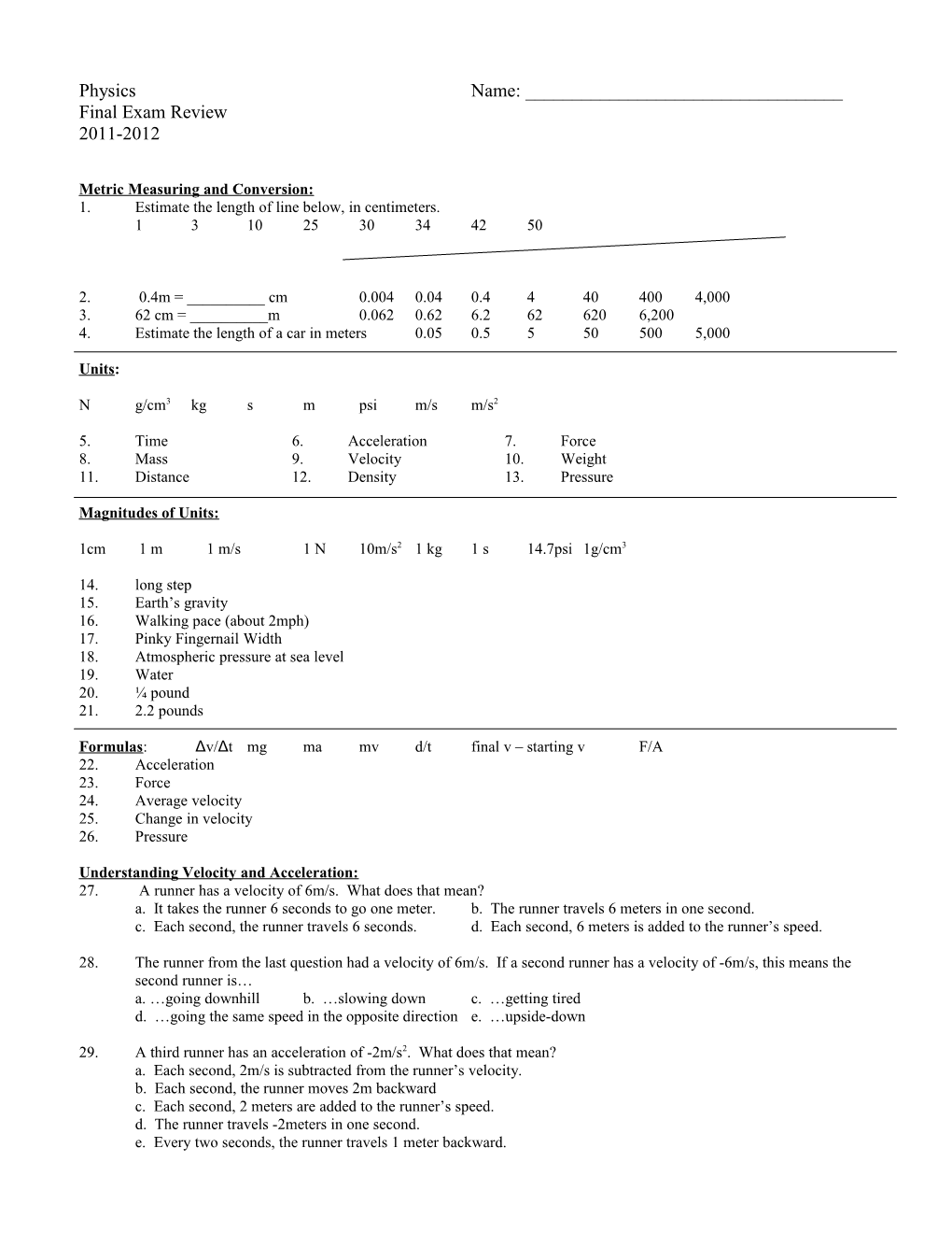 Metric Measuring and Conversion