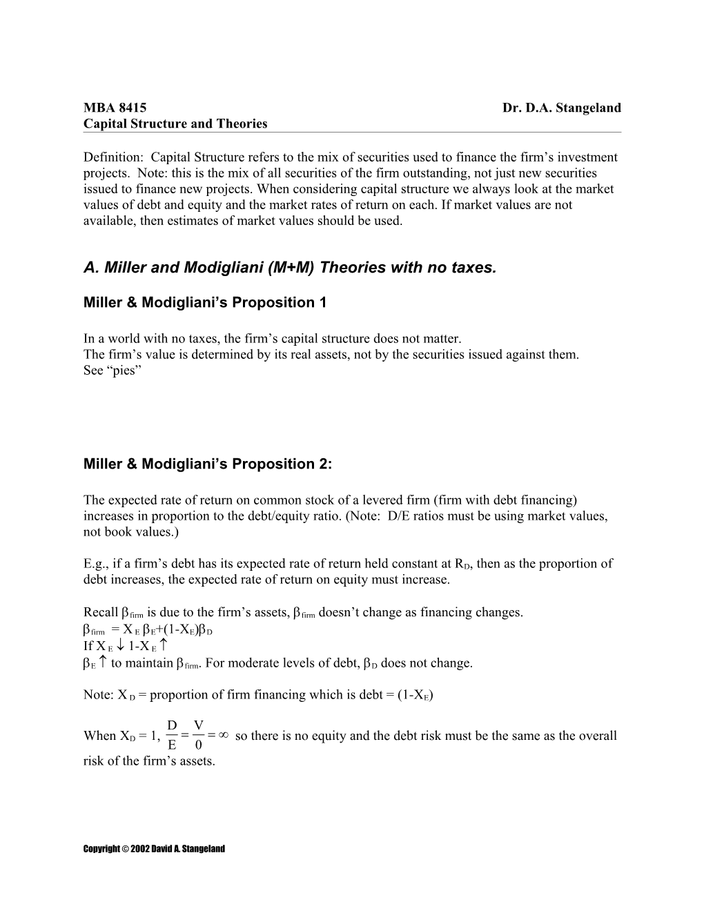 VII. Capital Structure and Theories