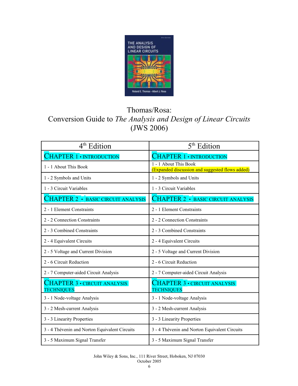 Conversion Guide to the Analysis and Design of Linear Circuits (JWS 2006)