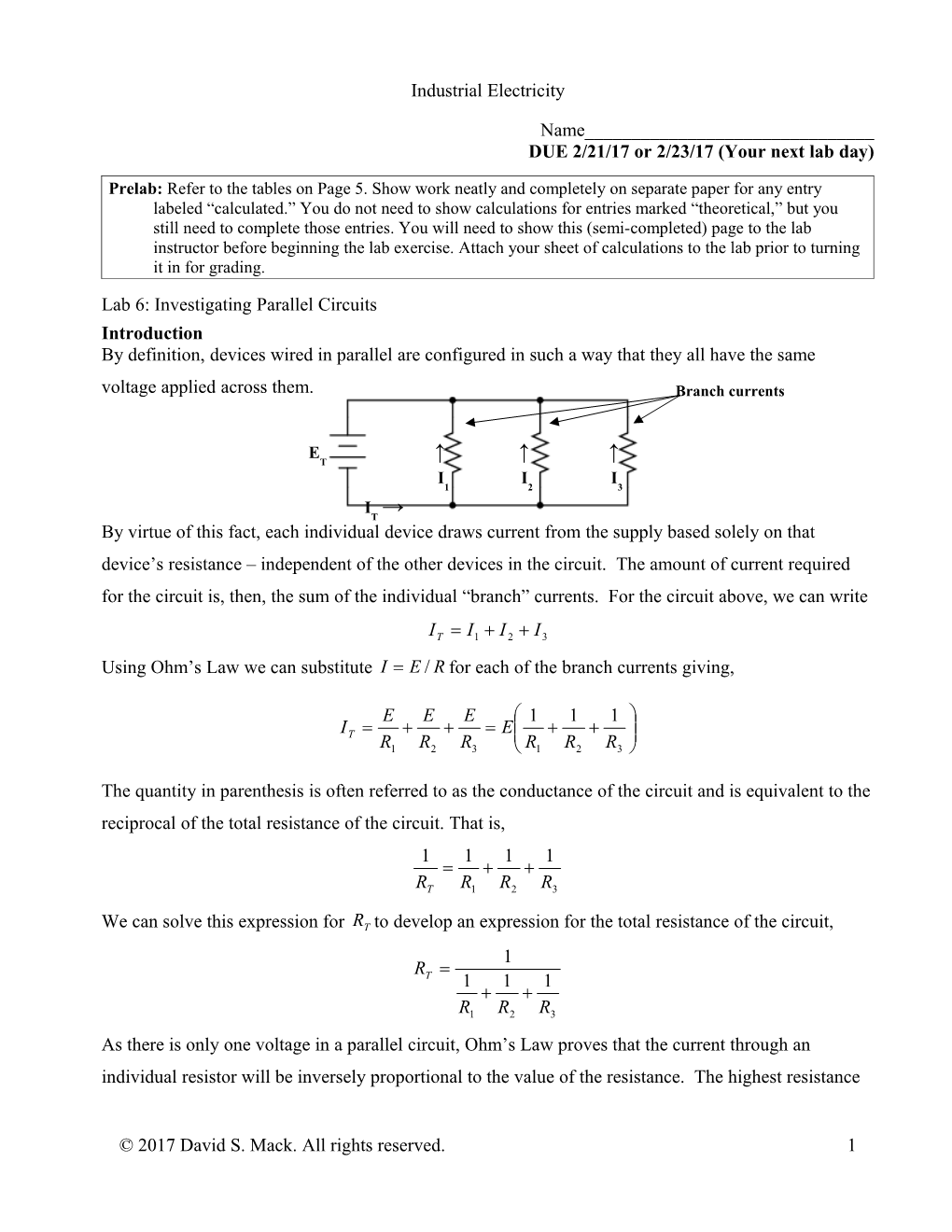 DUE 2/21/17 Or 2/23/17 (Your Next Lab Day)