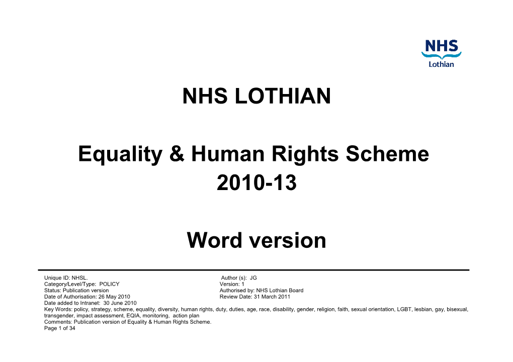NHS Lothian Equality & Human Rights Scheme 2010-13 Word Version