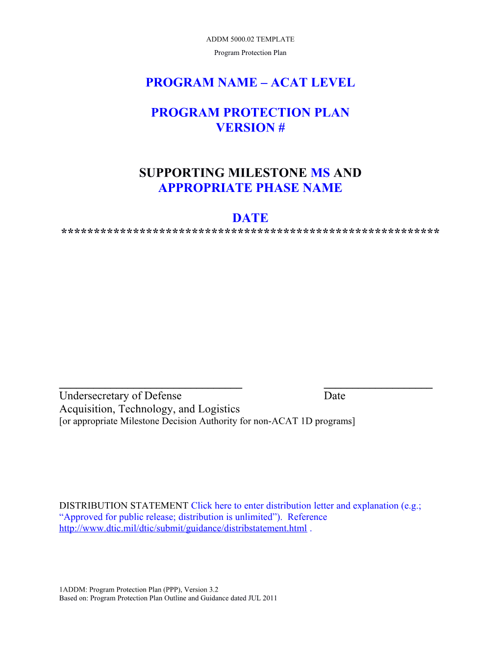 Program Protection Plan PPP - ADDM Template V 3.2