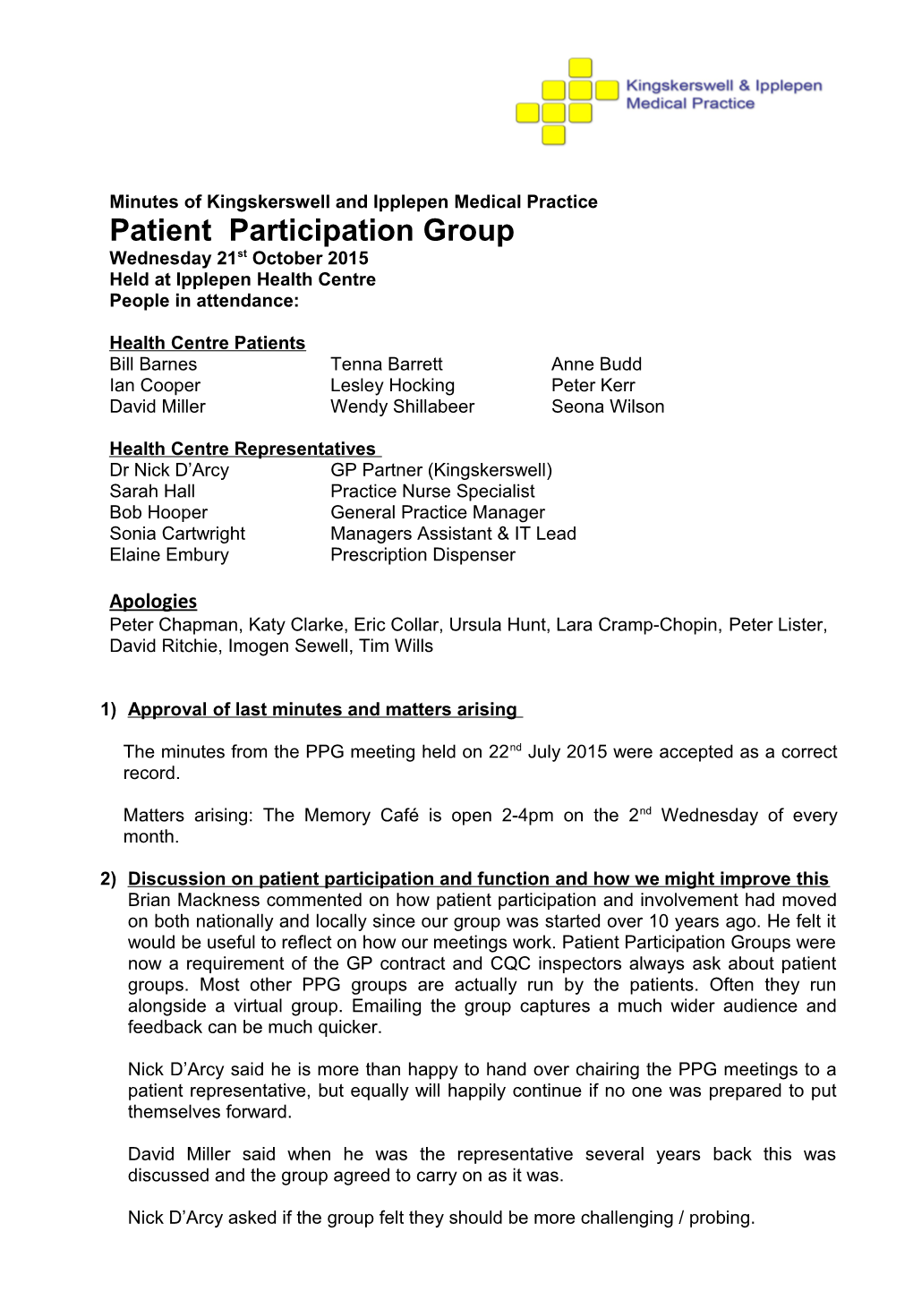 Draft Patient Forum Agenda May 6Th