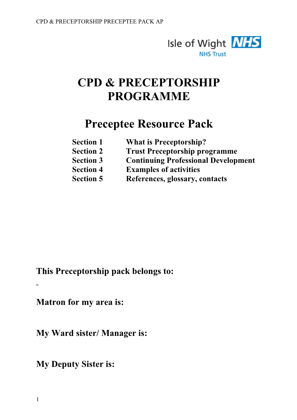 Cpd & Preceptorship Preceptee Pack Ap