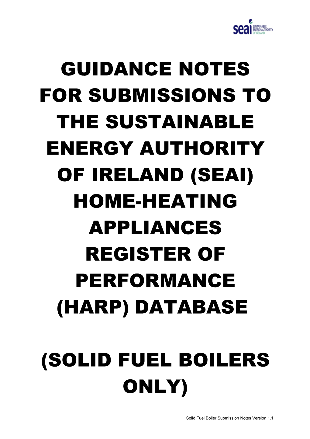 HARP Solid Fuel Boiler Database Submission Notes Version 1 1