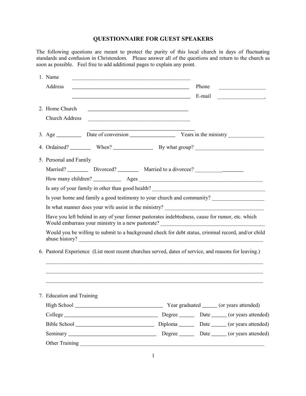 Questionnaire for Guest Speakers