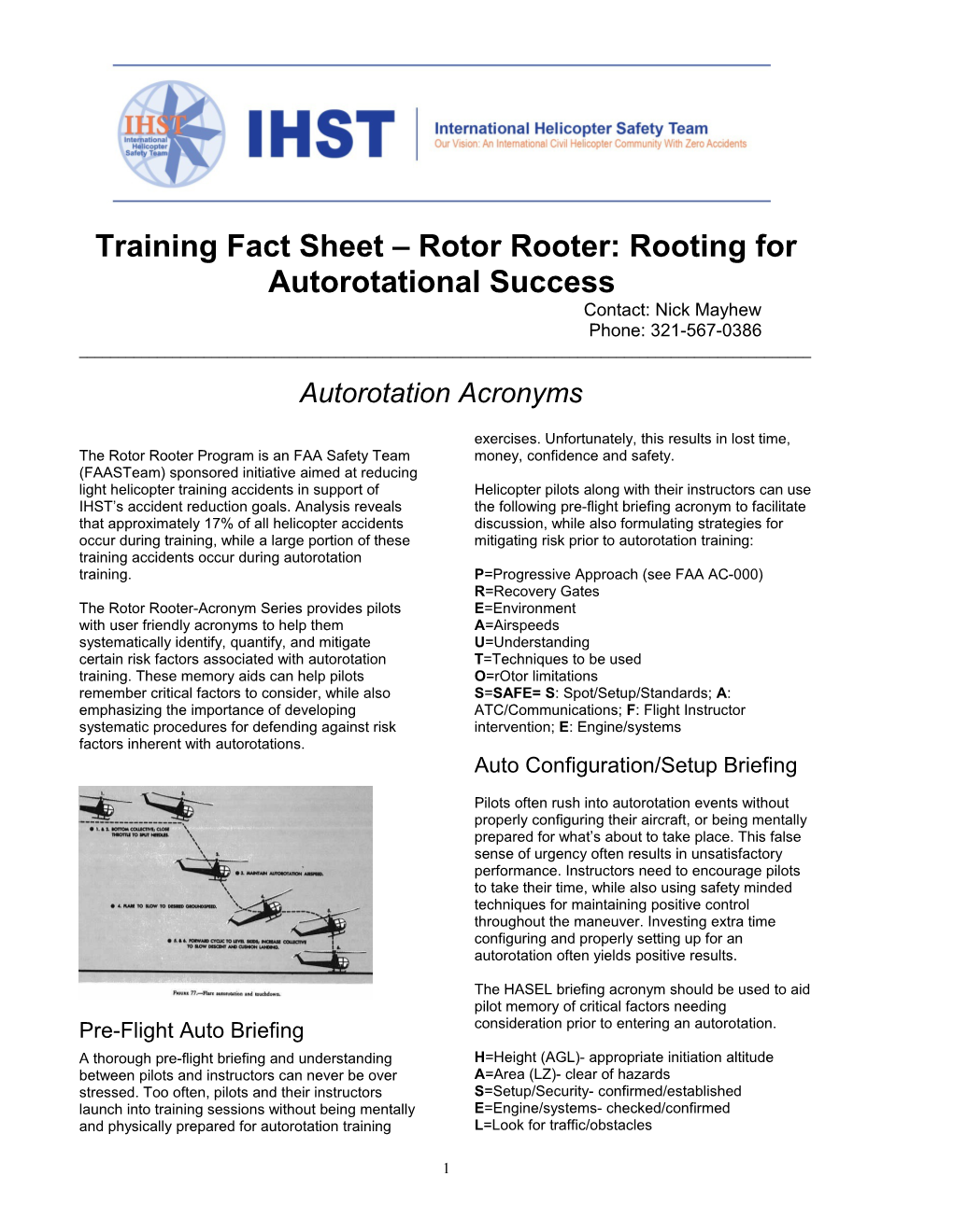 Training Fact Sheet Rotor Rooter: Rooting for Autorotational Success