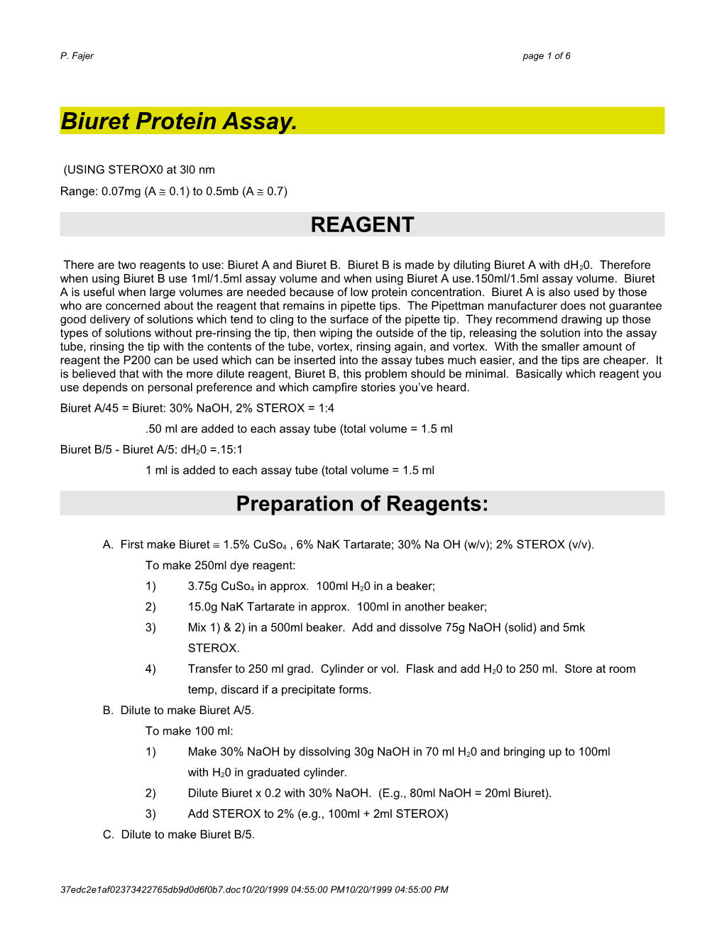 Biuret Protein Assay