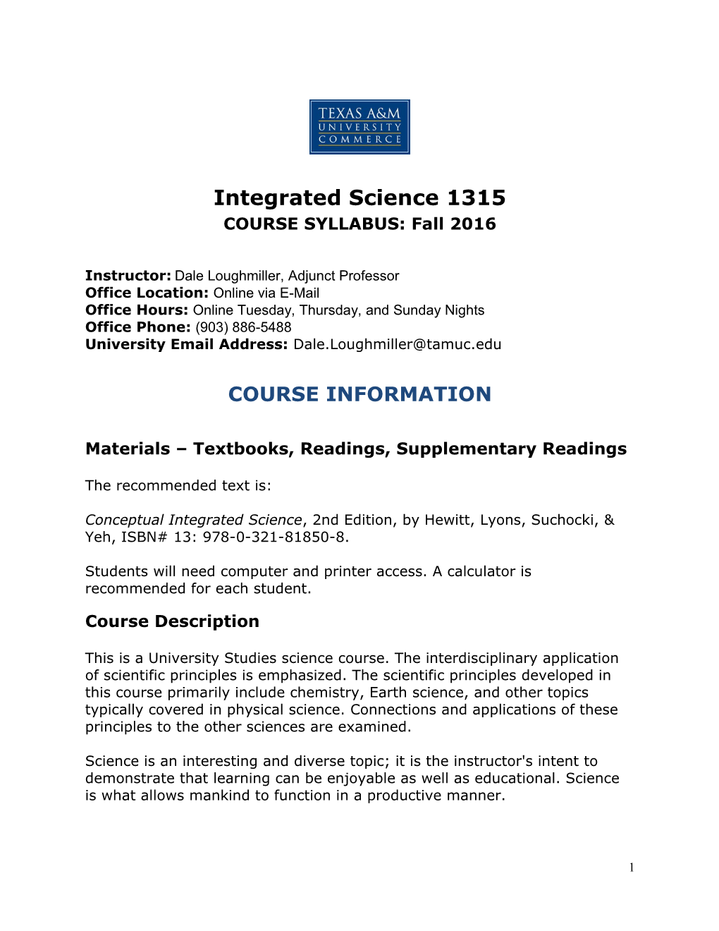 Integrated Science 1315