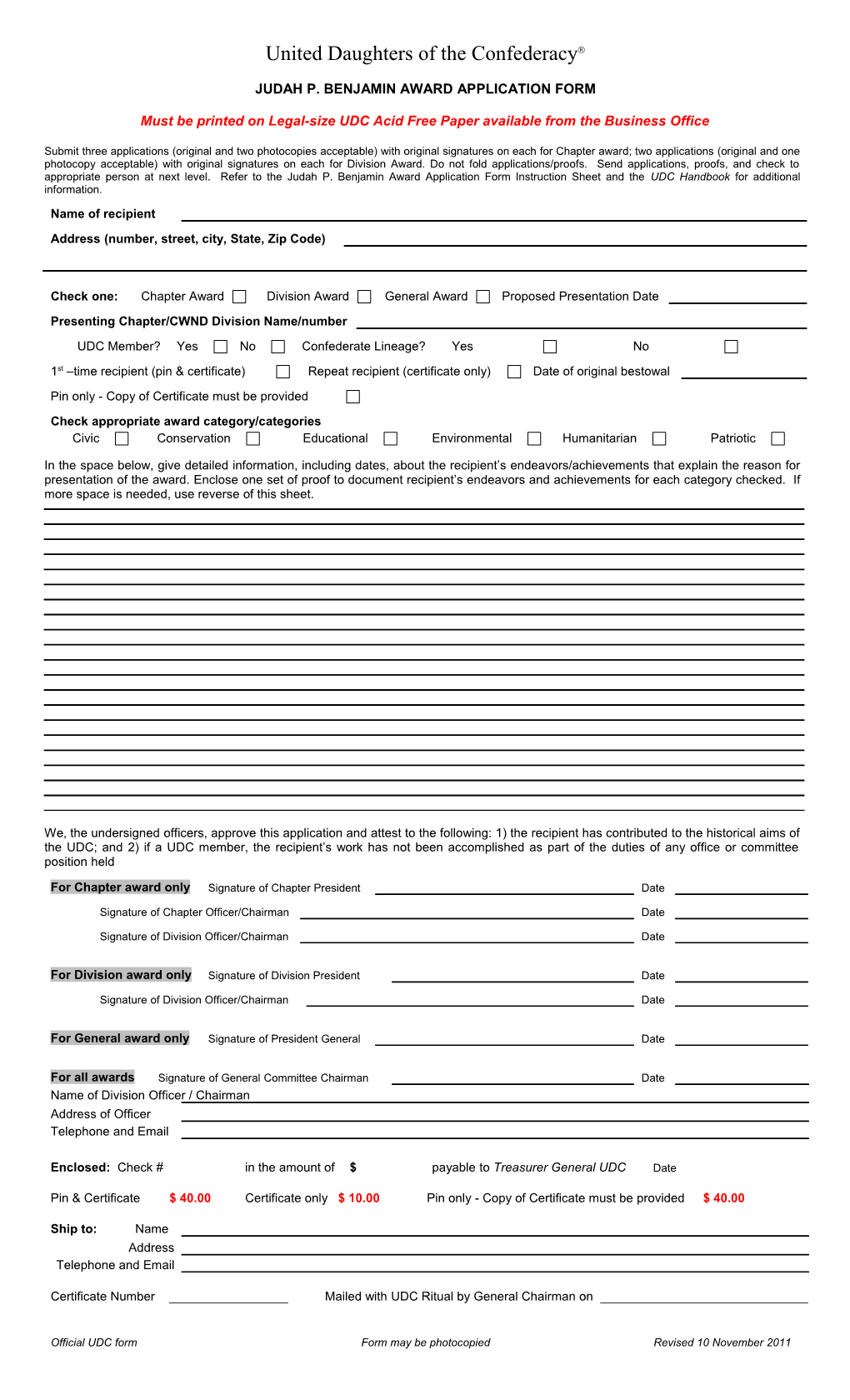 Winnie Davis Application Form