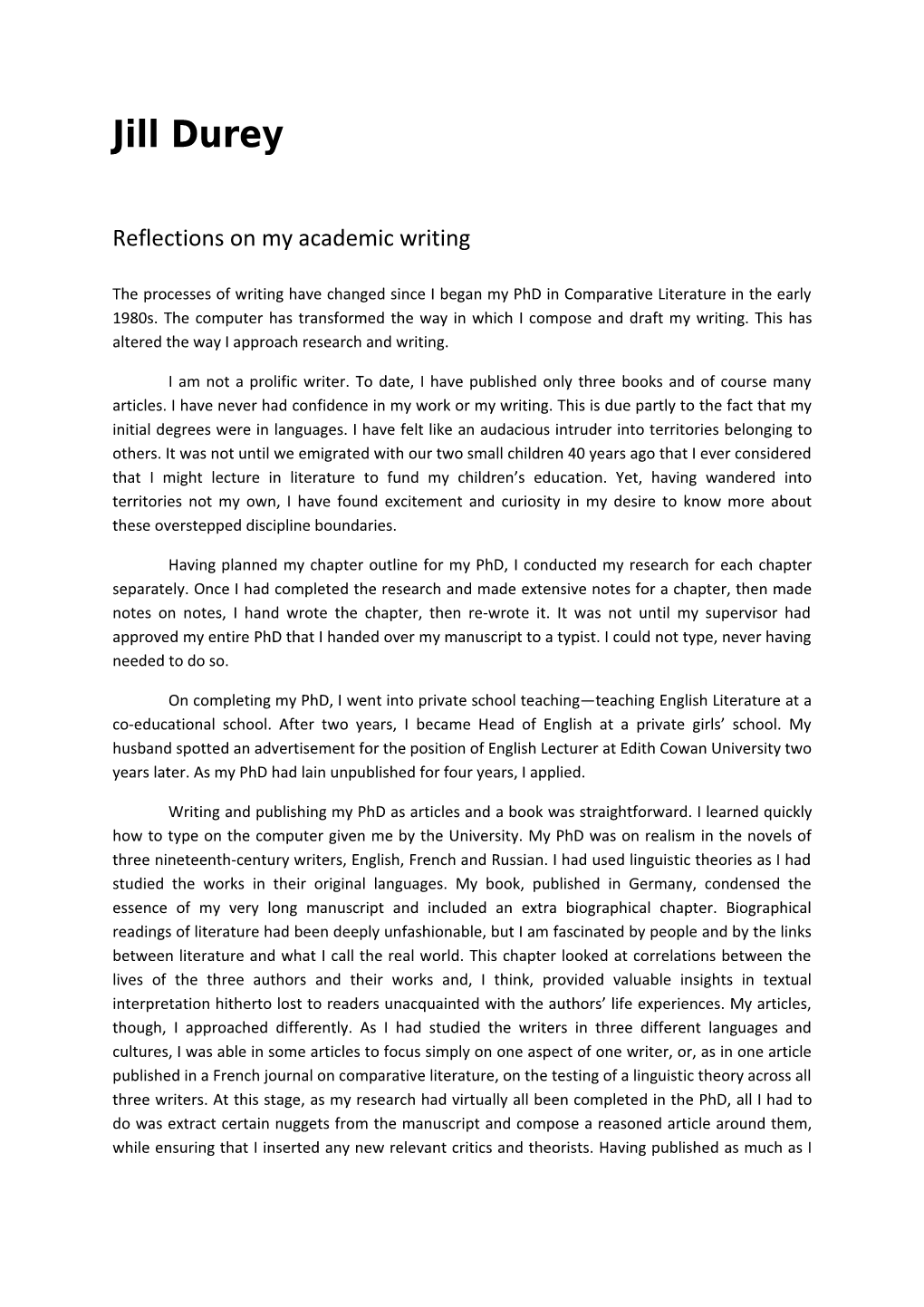 Reflections on My Academic Writing