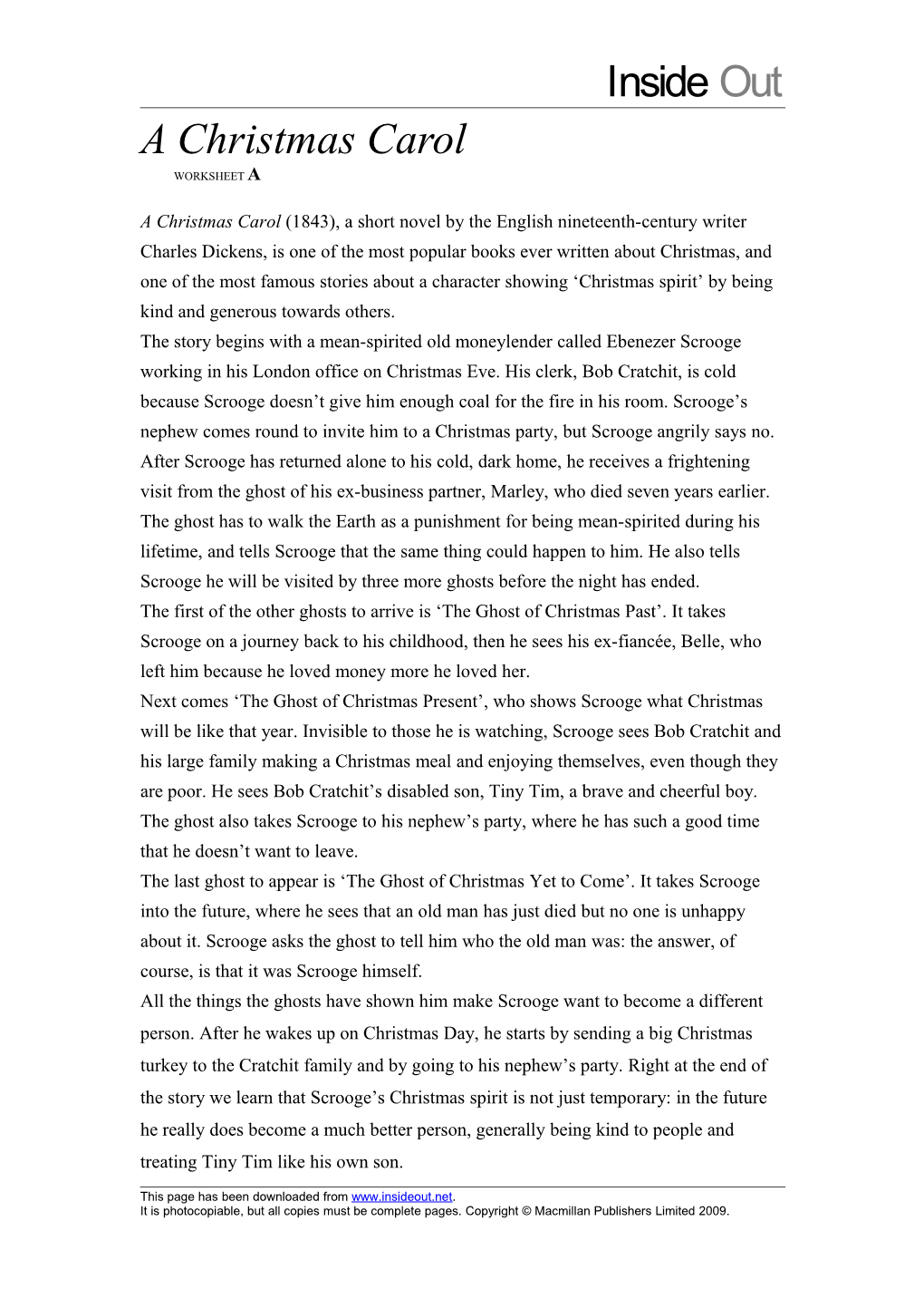 A Christmas Carol WORKSHEET A