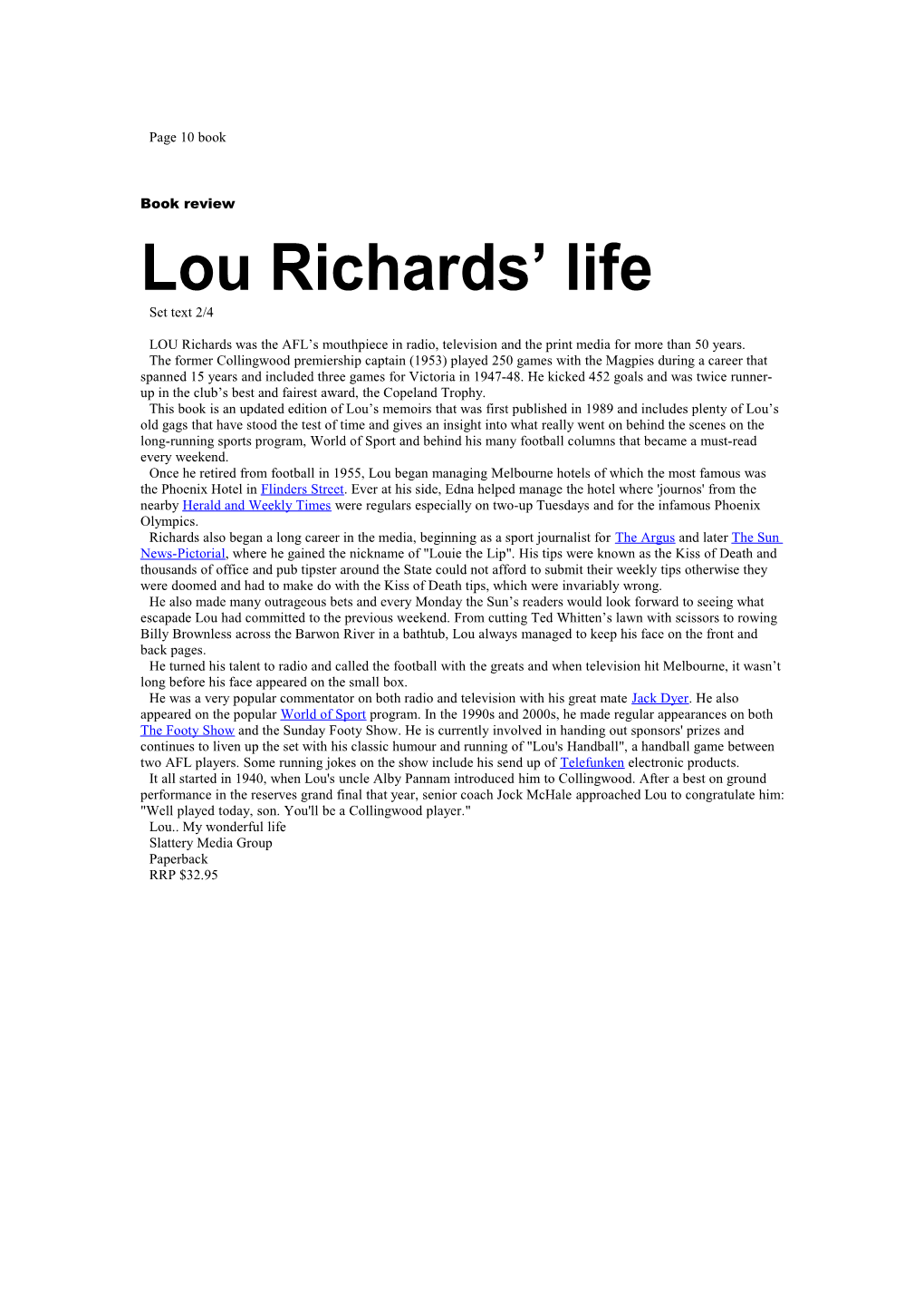 Lou Richards Life