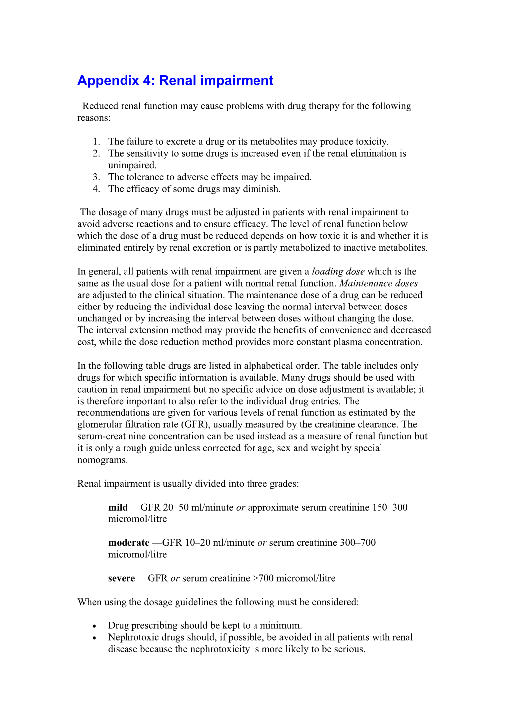 Appendix 4: Renal Impairment