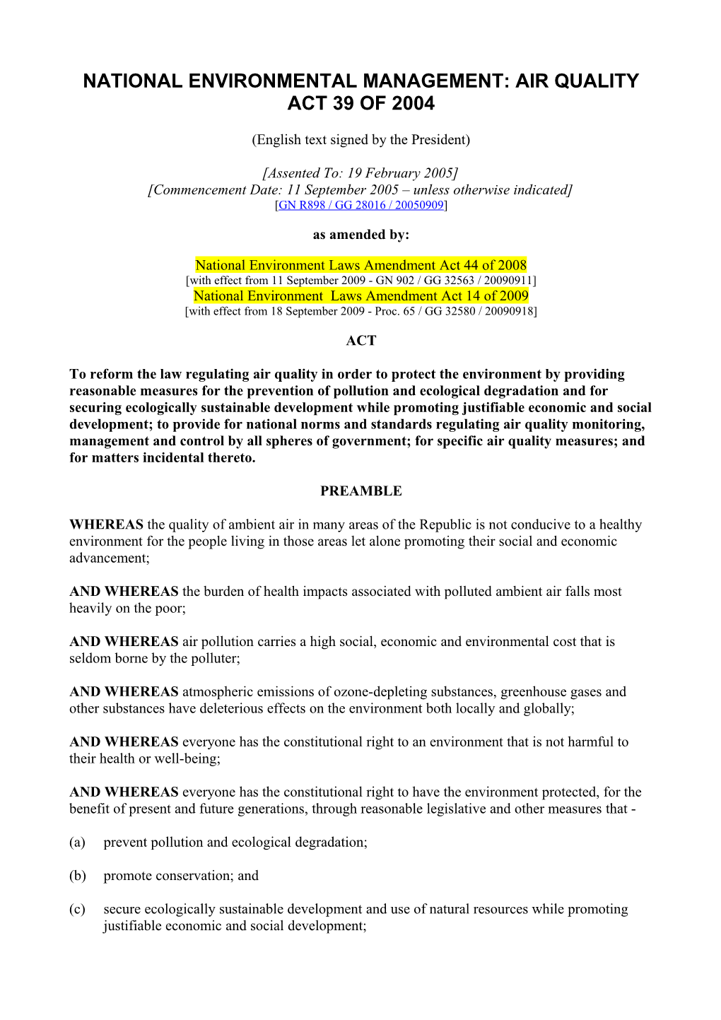 National Environmental Management: Air Quality Act 39 of 2004