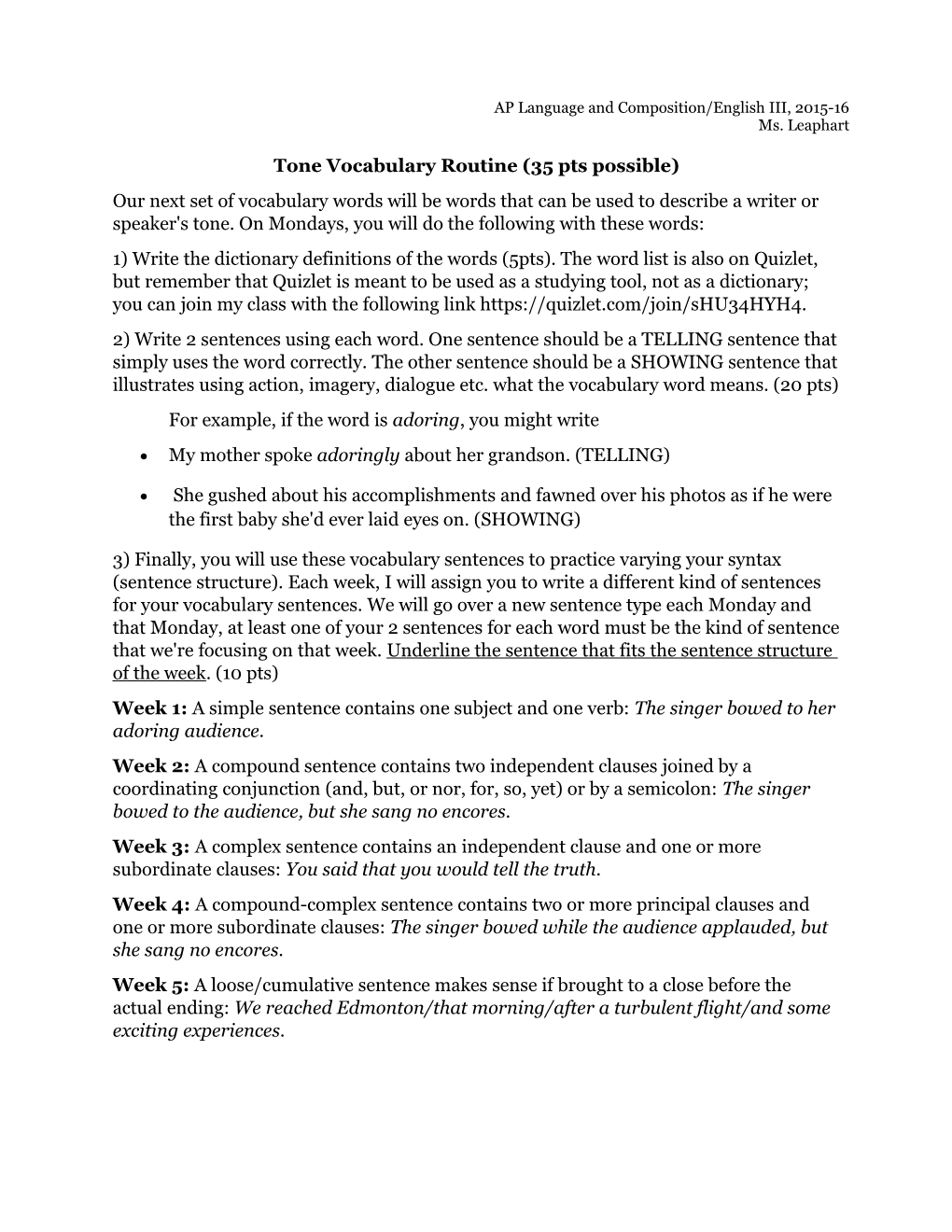 Tone Vocabulary Routine (35 Pts Possible)