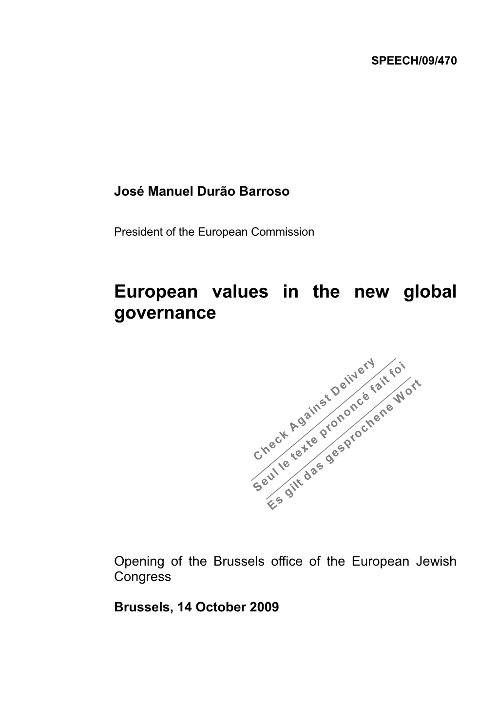 European Values in the New Global Governance