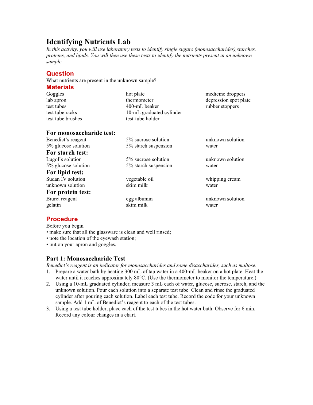 Identifying Nutrients Lab