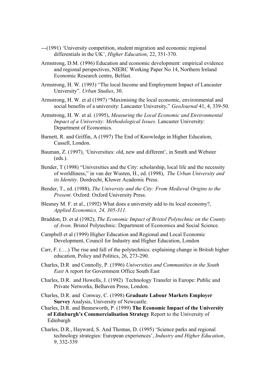 Armstrong, H. W. (1993) the Local Income and Employment Impact of Lancaster University