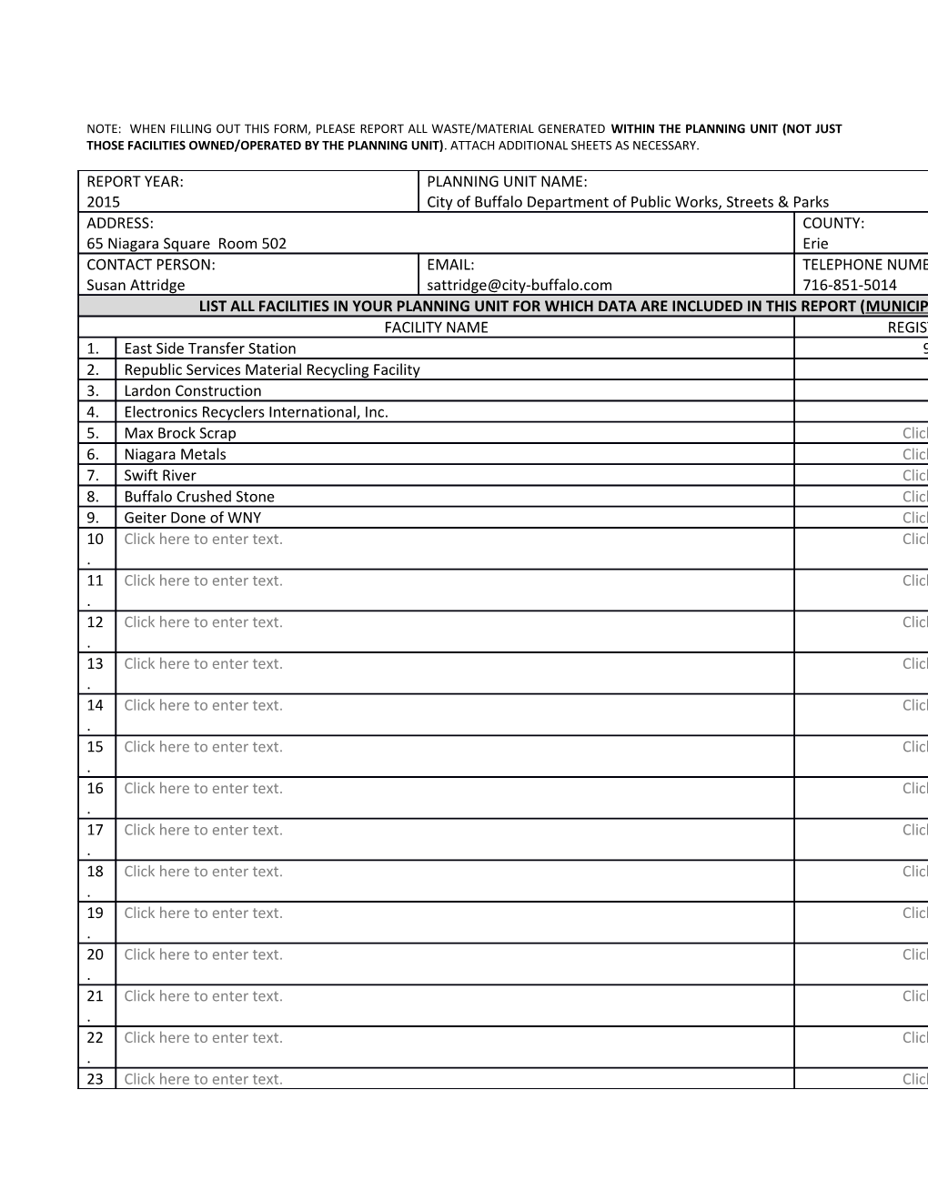 Waste Generated in Planning Unit Sent for Disposal (Material Not Recycled)