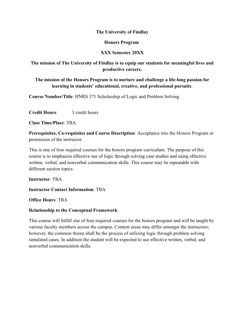 Syllabus Template for Honors 371