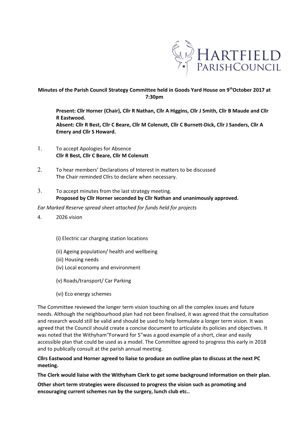 Minutes of Theparish Council Strategy Committee Held in Goods Yard House on 9Thoctober2017at