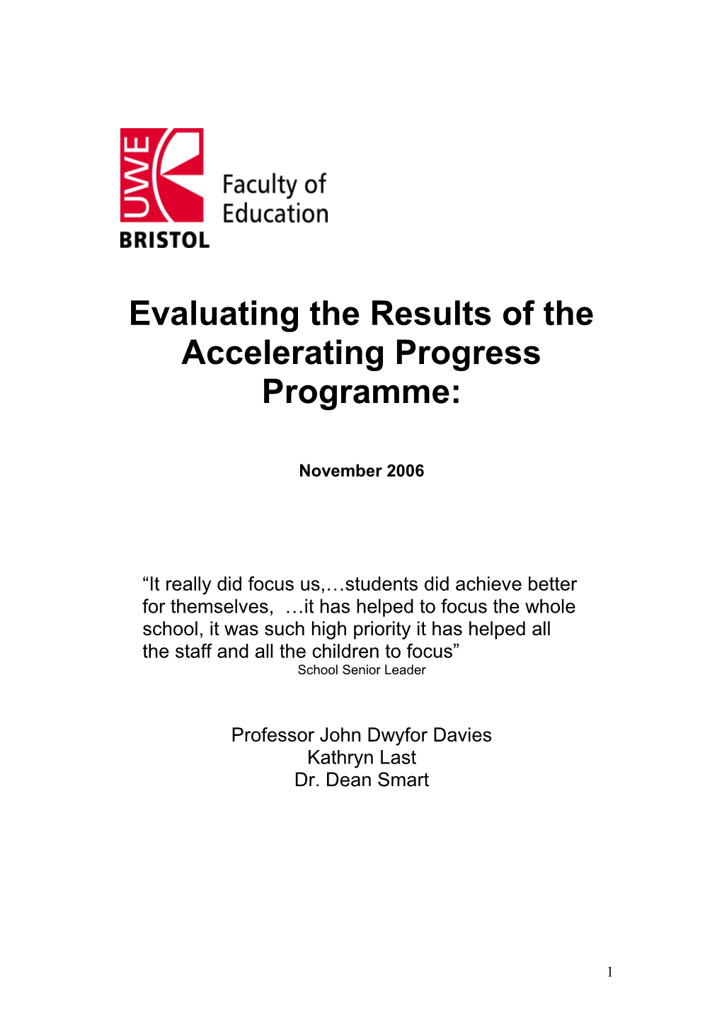 Evaluating the Results of the Accelerating Progress Programme