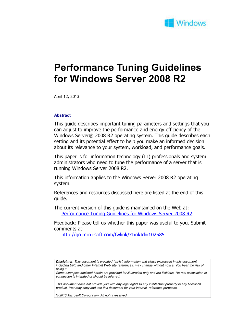 Performance Tuning Guidelines for Windows Server 2008 R2 - 1