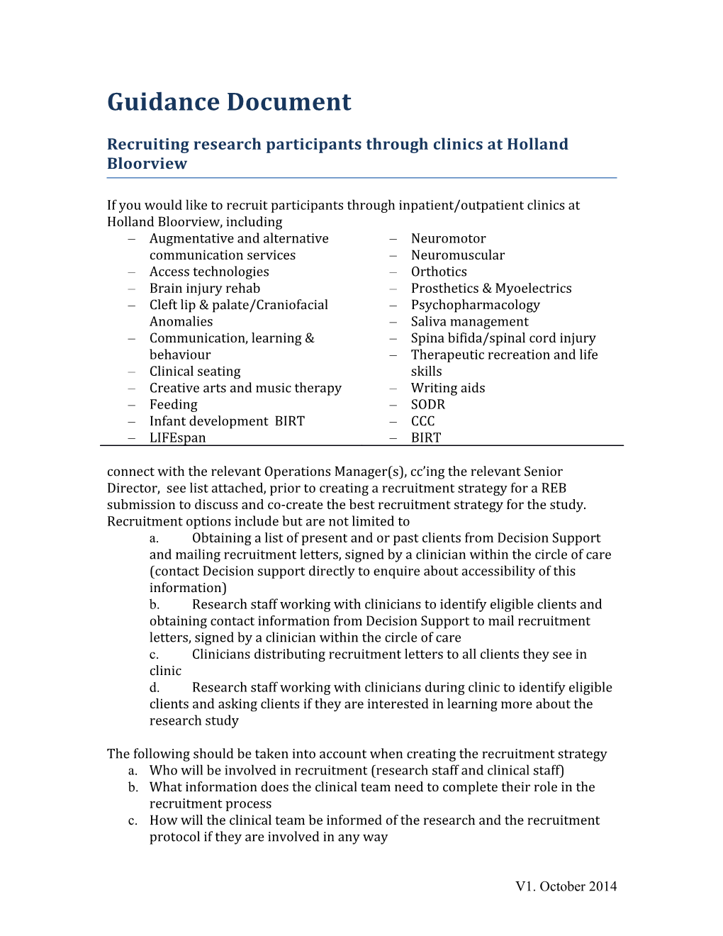 Guidance Document - Clinical Recruitment