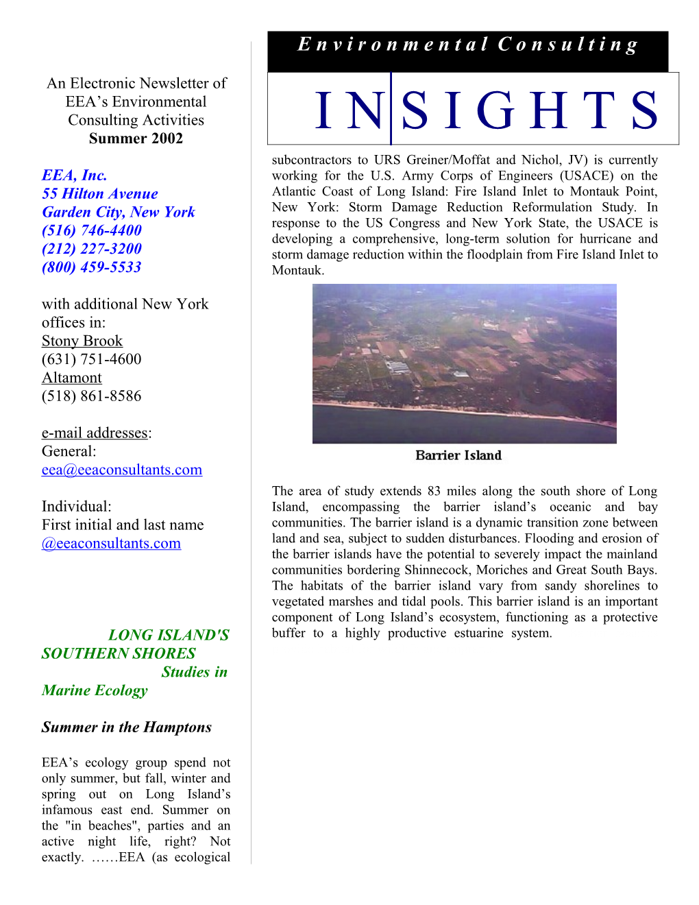 An Electronic Newsletter of EEA S Environmental Consulting Activities