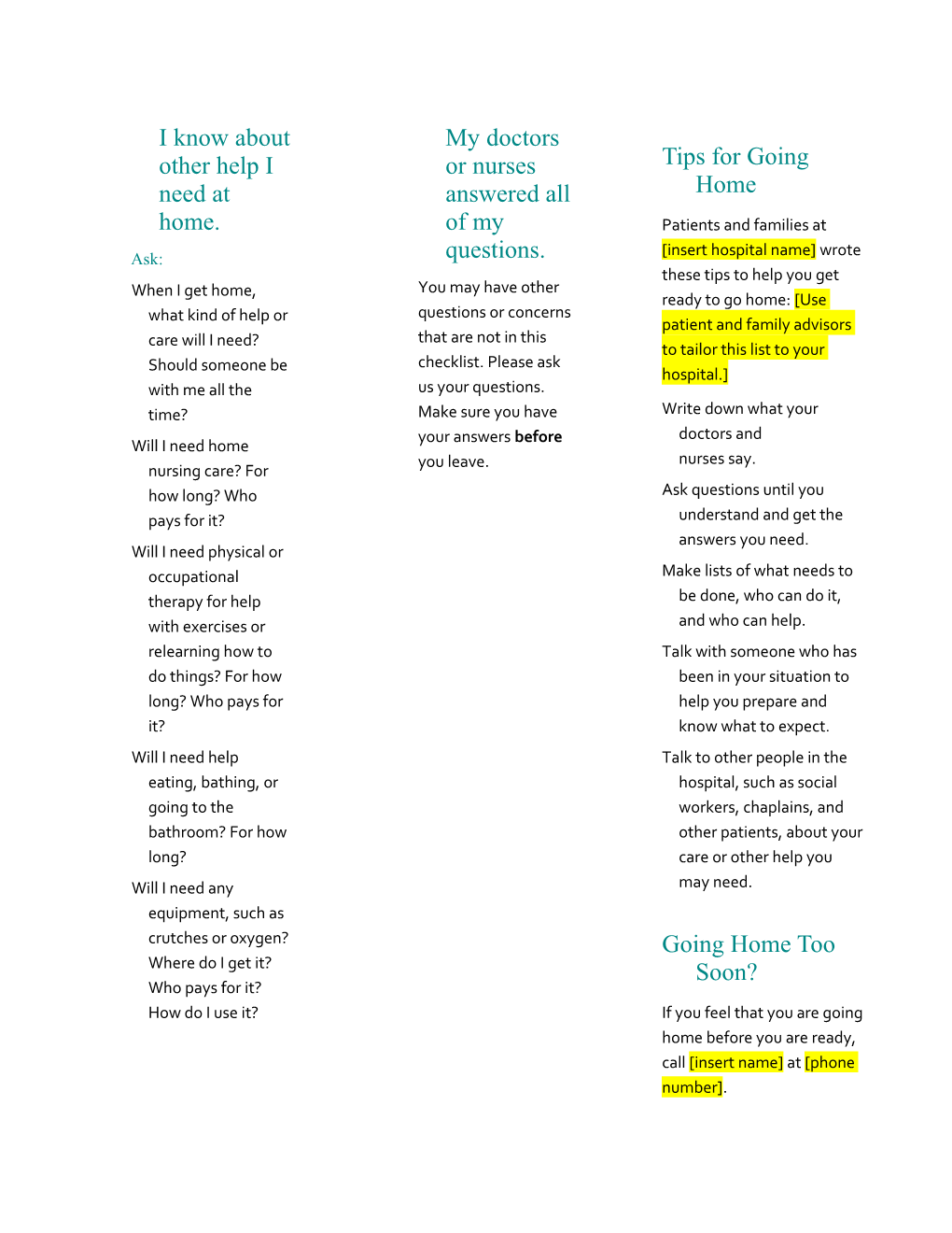 Strategy 4: IDEA Discharge Planning (Tool 2A)