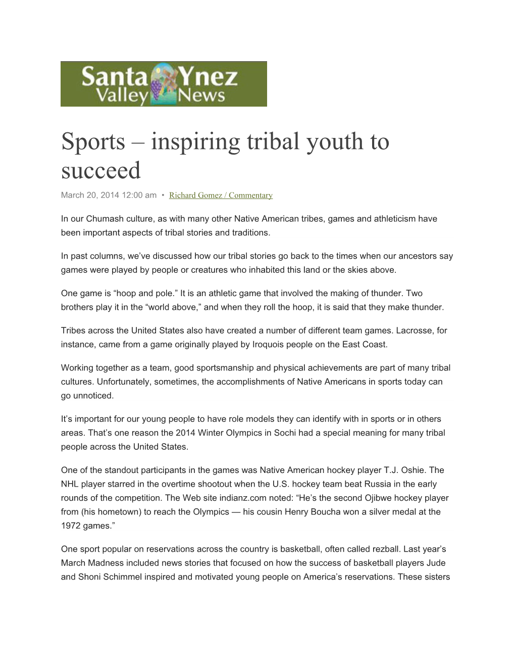 Sports Inspiring Tribal Youth to Succeed