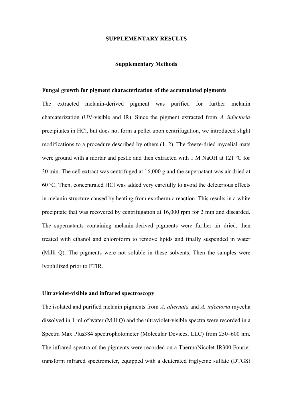 Fungal Growth for Pigment Characterization of the Accumulated Pigments