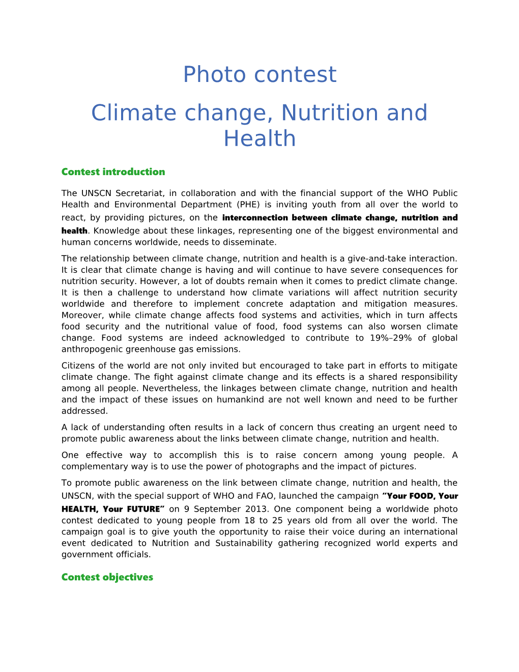 Climate Change, Nutrition and Health