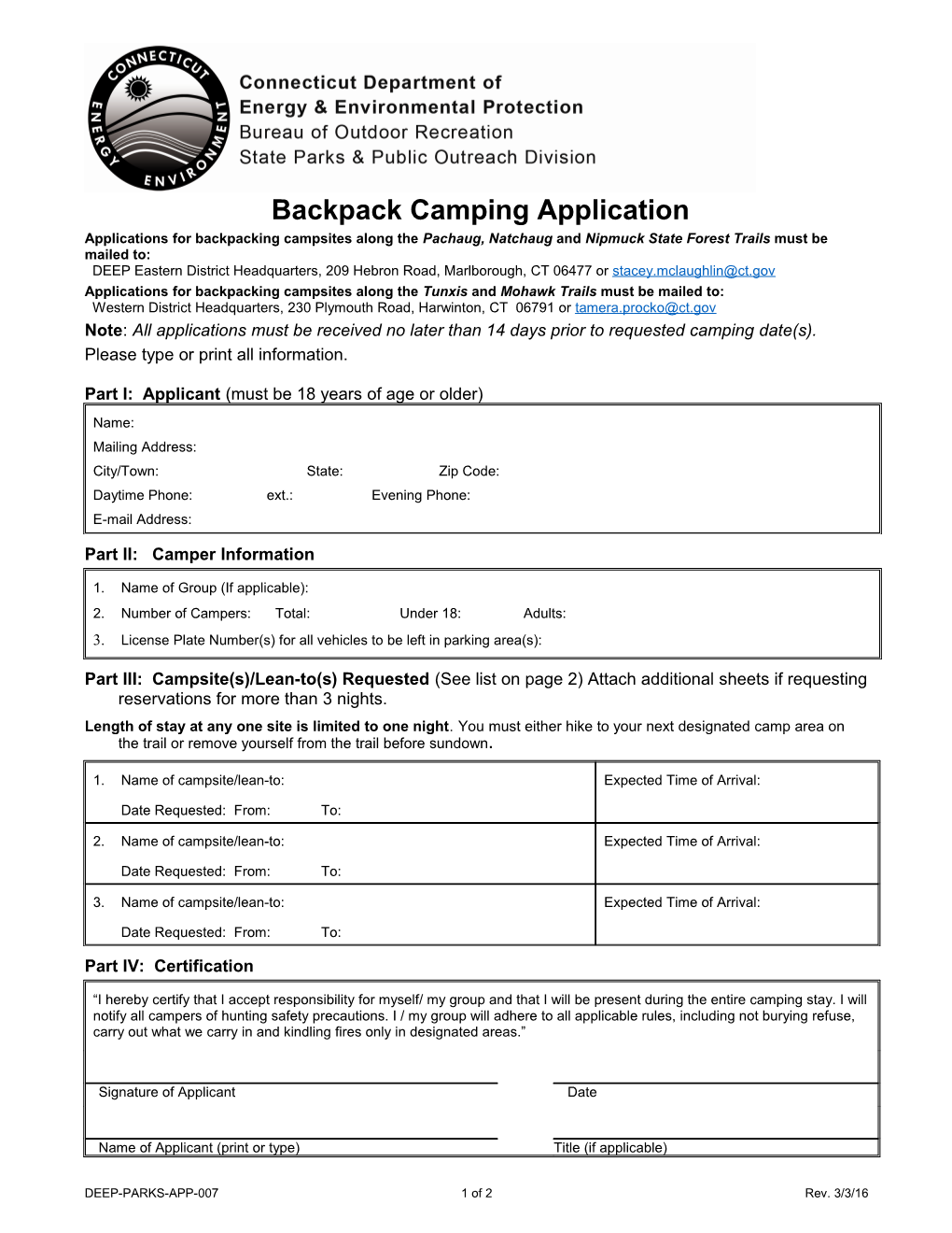 Backpack Camping Application