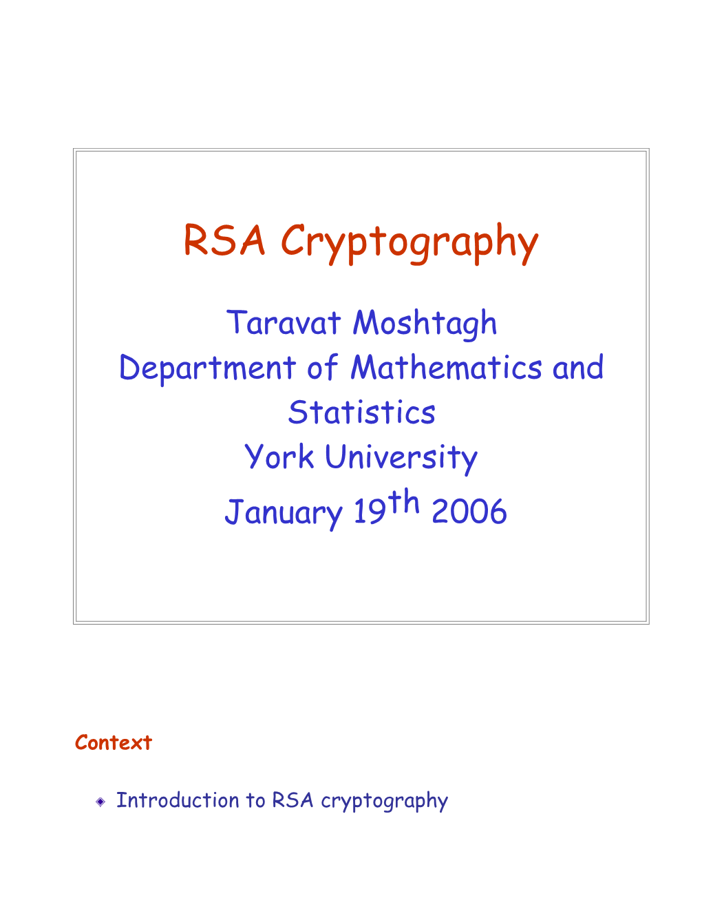 Introduction to RSA Cryptography