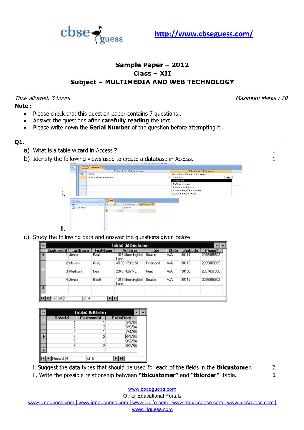 Sample Paper 2012 Class XII Subject MULTIMEDIA ANDWEB TECHNOLOGY