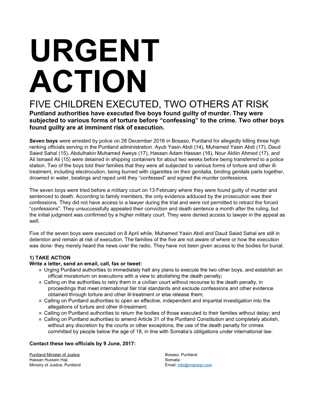 FIVE Childrenexecuted, TWO OTHERS at RISK