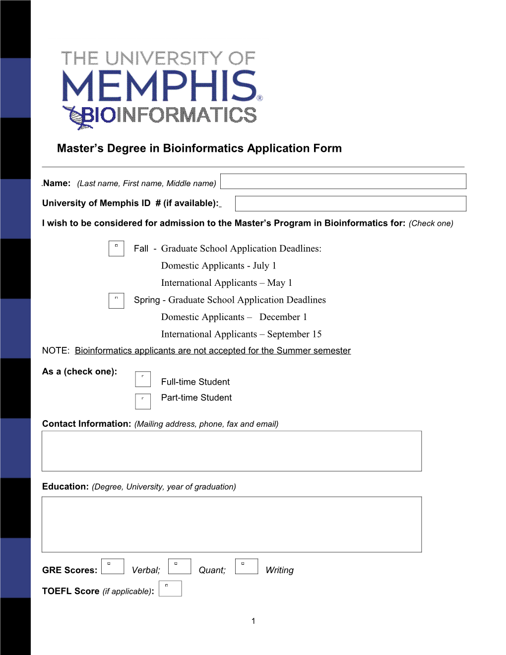 Bioinformatics Faculty Appointment Form