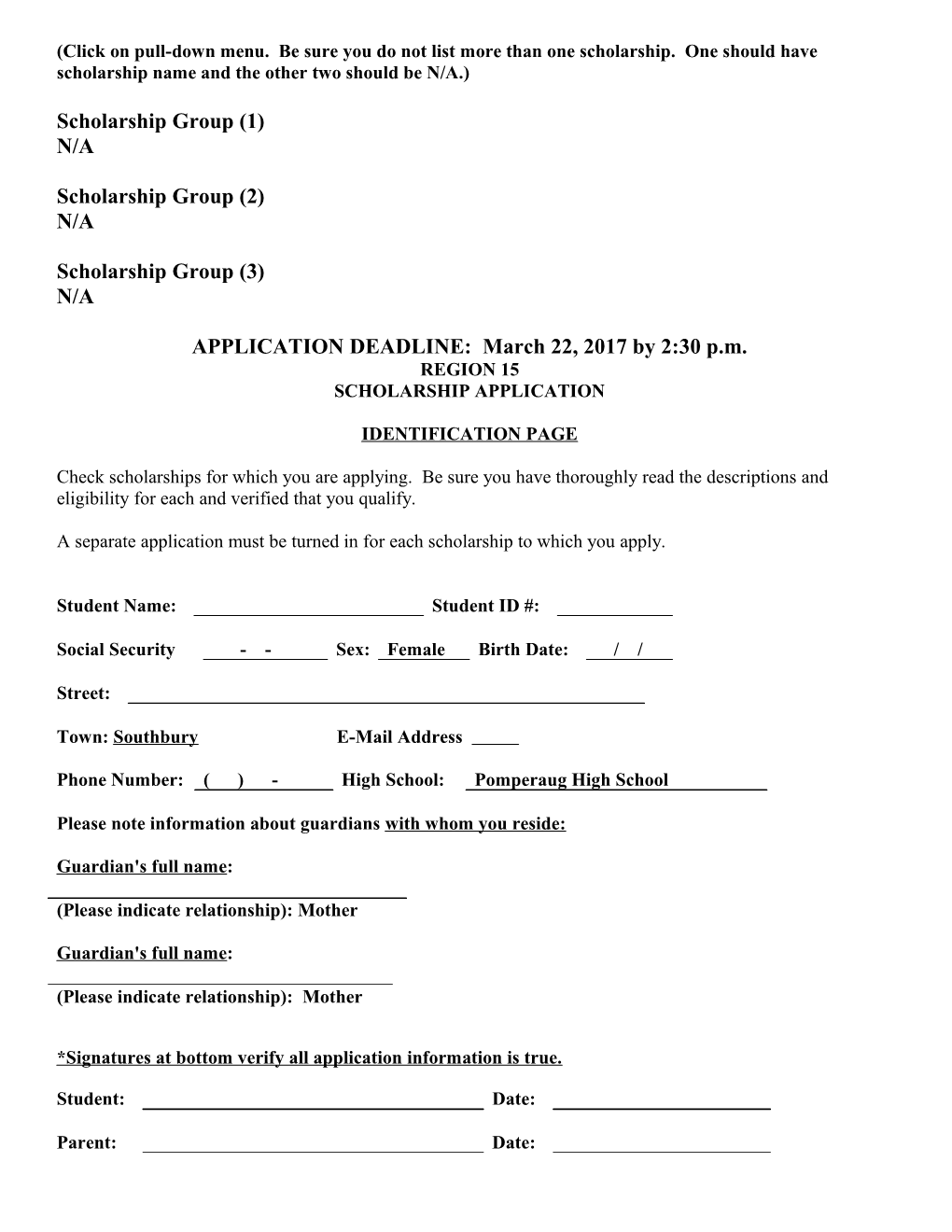 APPLICATION DEADLINE: APRIL 13, 2004 by 3:00 P