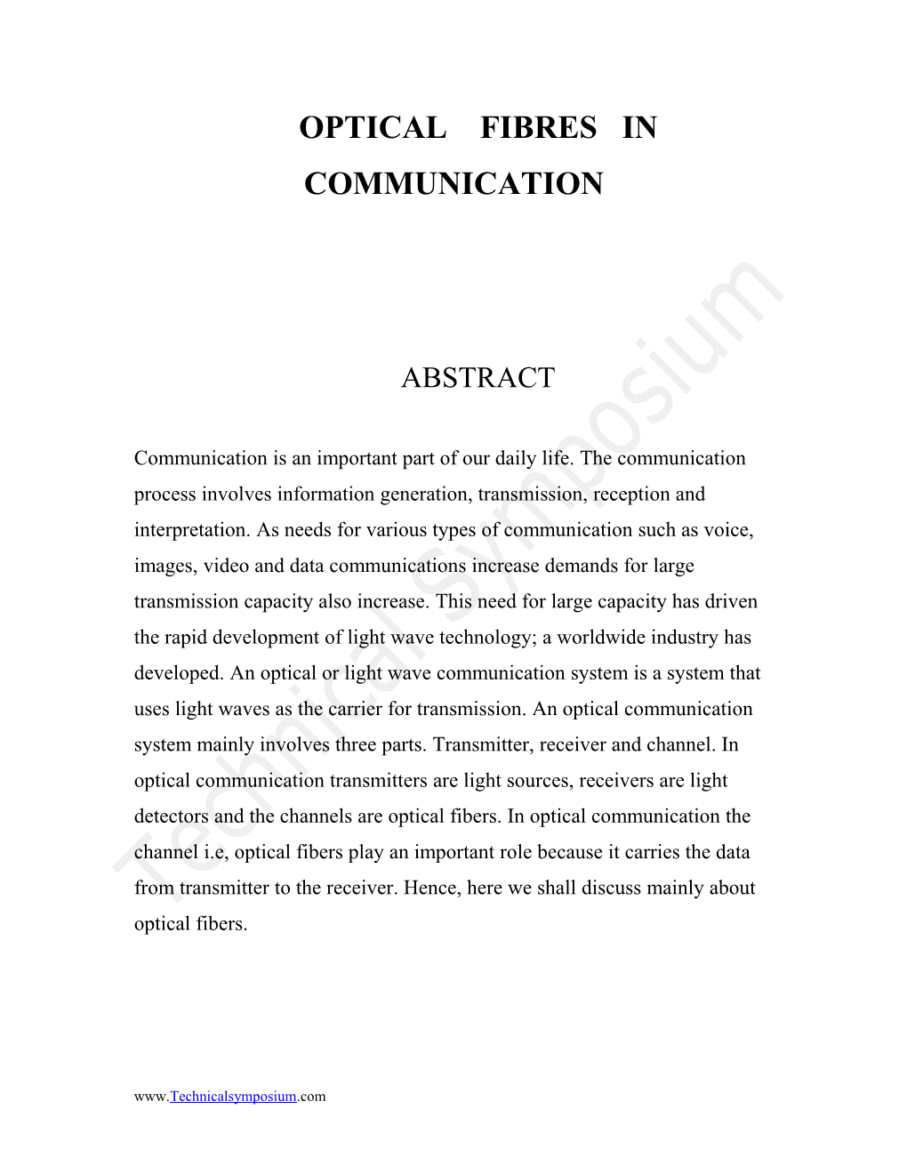 Optical Fibres in Communication