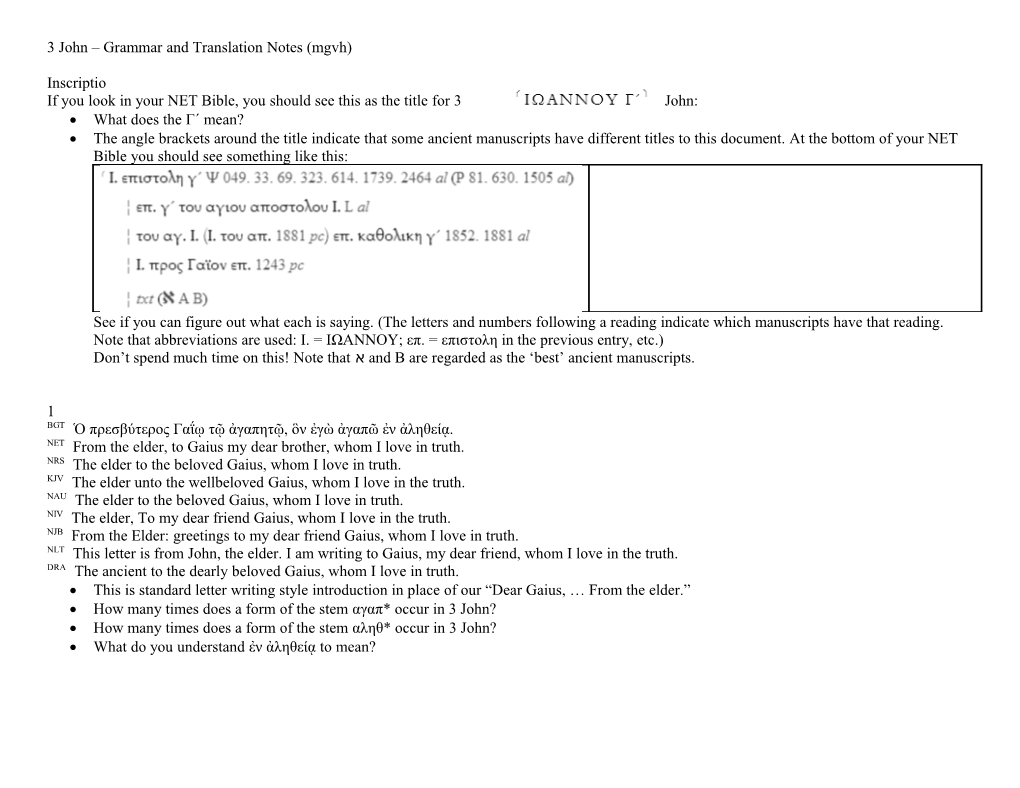 3 John Grammar and Translation Notes (Mgvh)