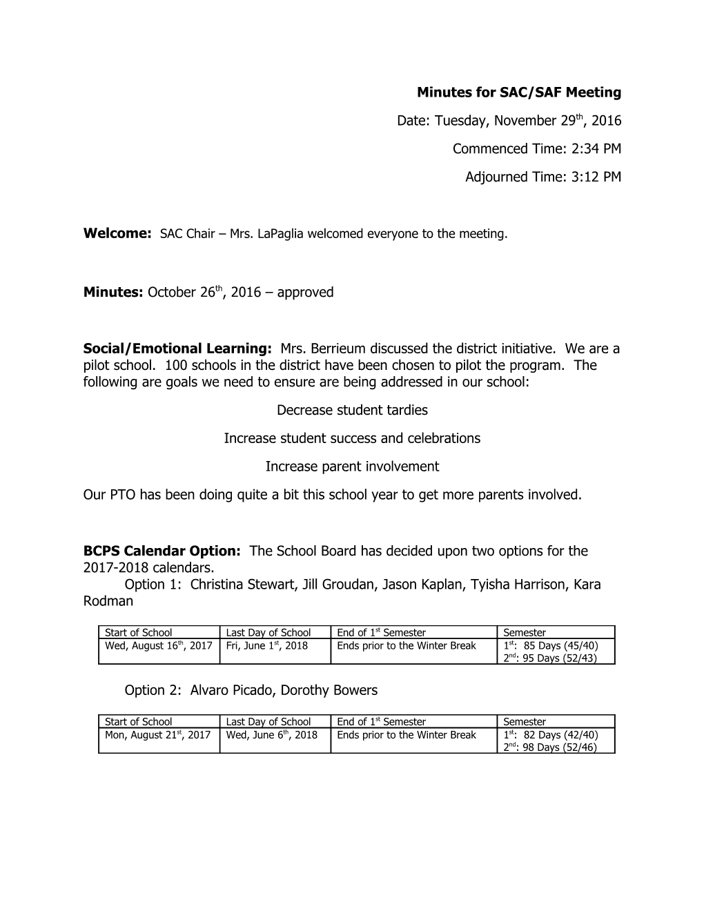 Minutes for SAC/SAF Meeting