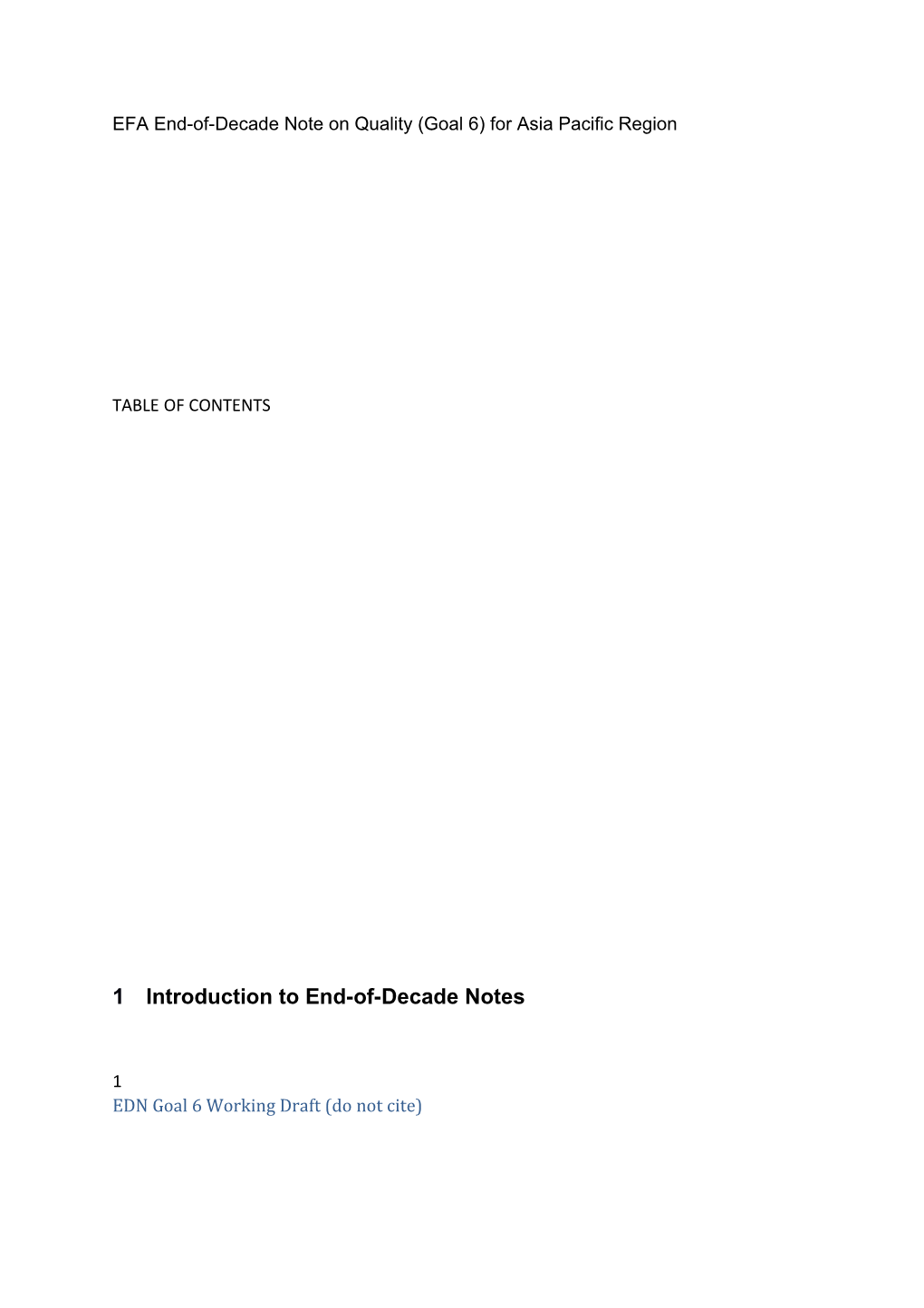 EFA End-Of-Decade Note on Quality (Goal 6) for Asia Pacific Region