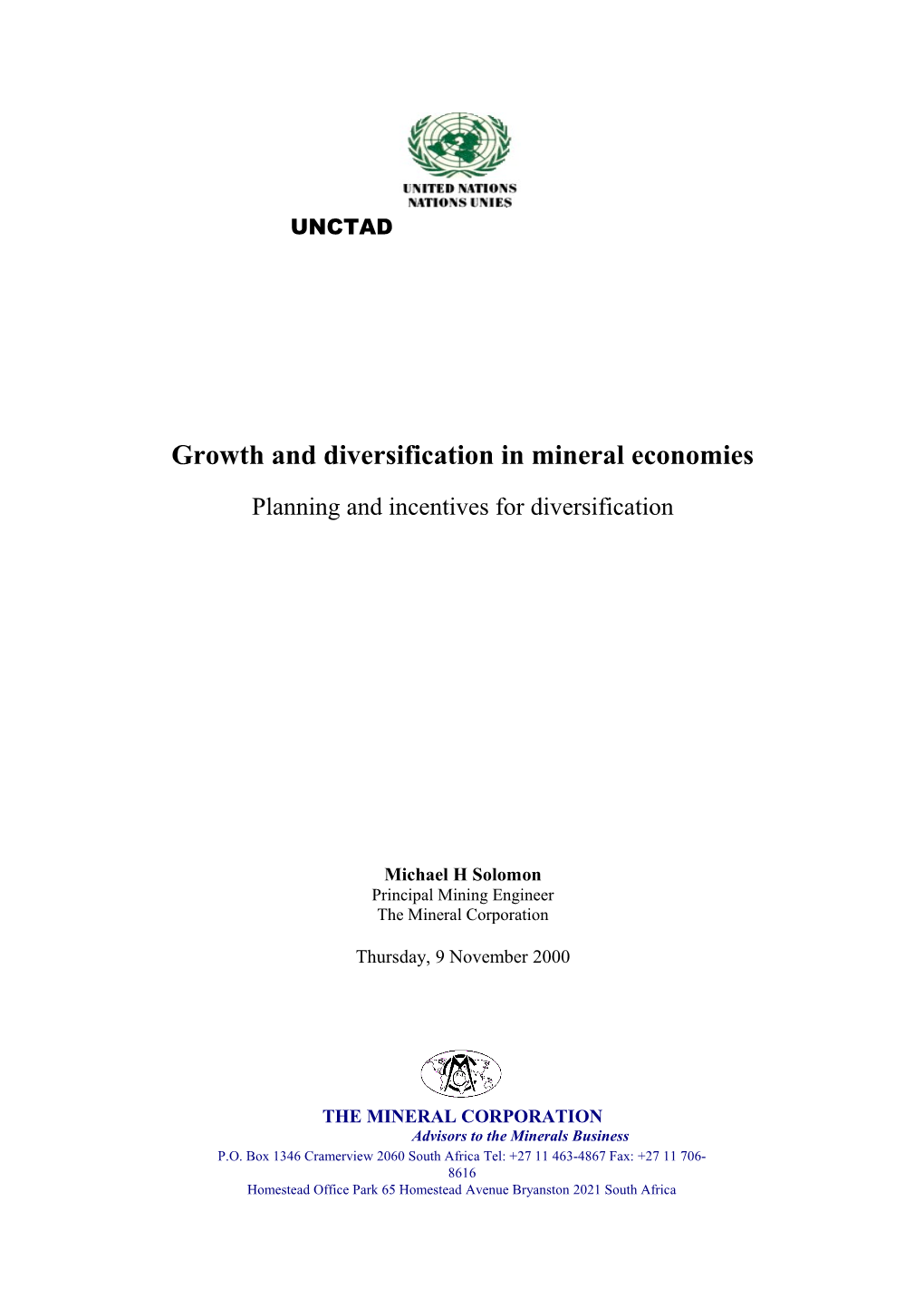 Growth and Diversification in Mineral Economies
