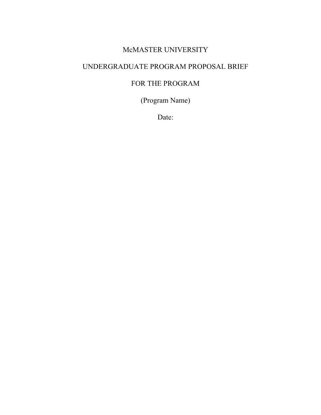 Undergraduate Program Proposal Brief