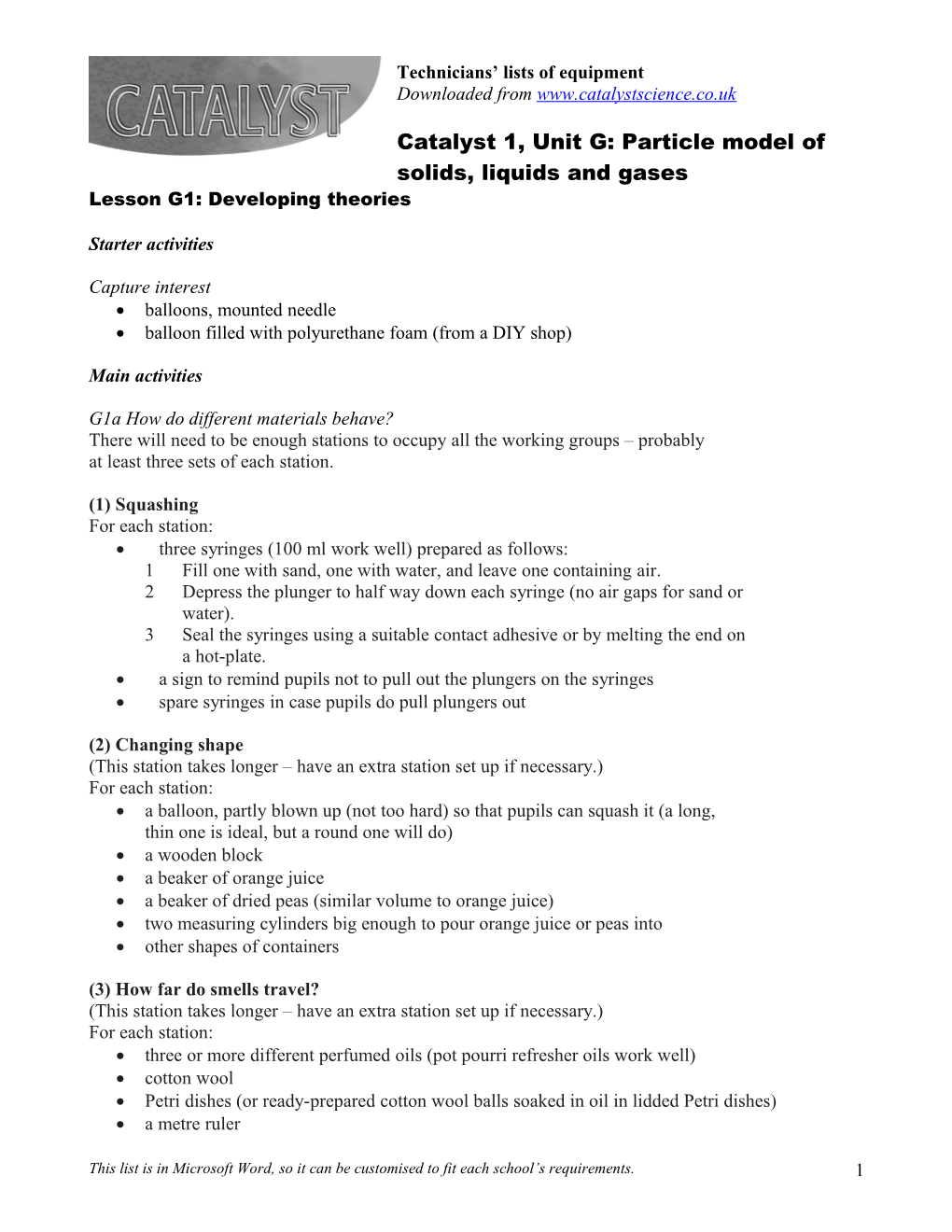 Unit G: Particle Model of Solids, Liquids and Gases