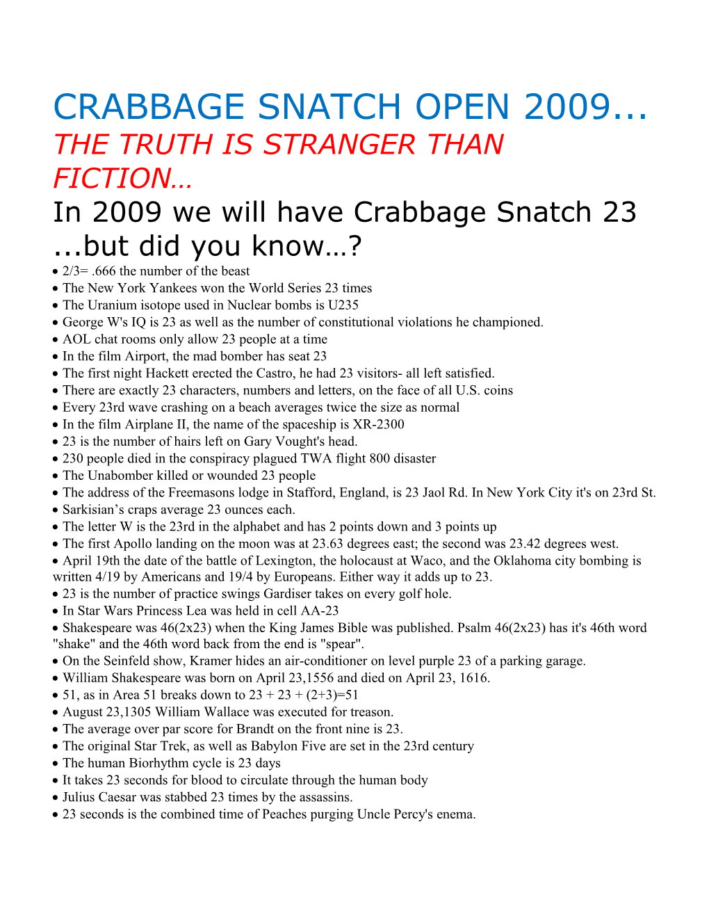 Crabbage Snatch Open 2009