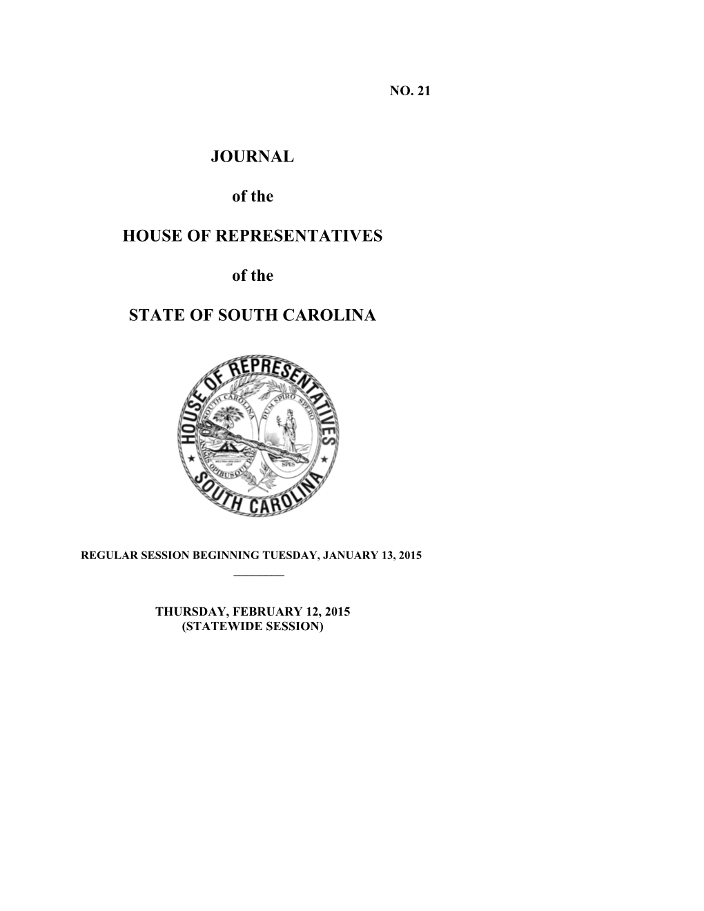 House Journal for 2/12/2015 - South Carolina Legislature Online